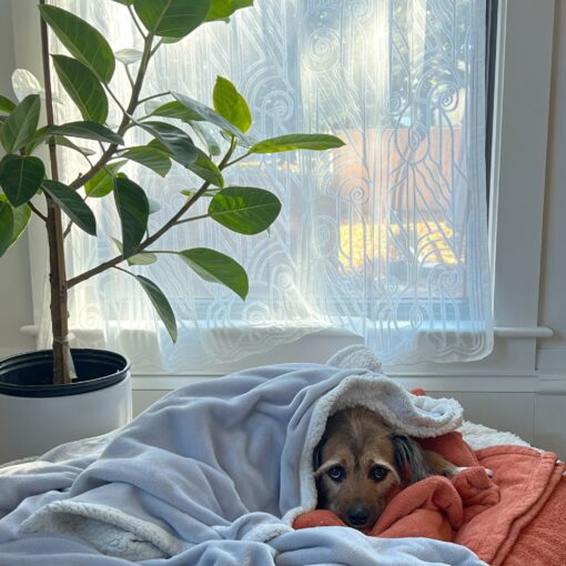 Volute curtain with dog